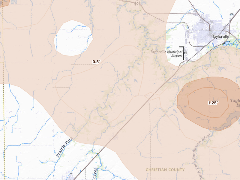 Radar-estimated hail-size map of the storm over Palmer, IL on Jun 17, 2026