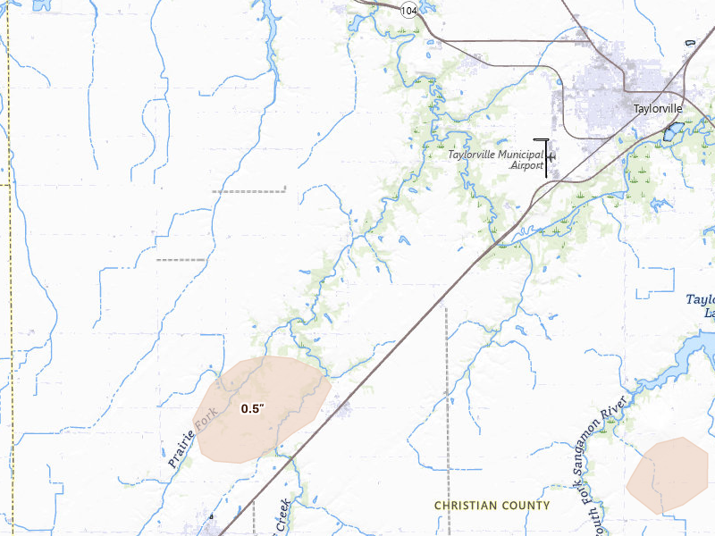 Radar-estimated hail-size map of the storm over Palmer, IL on Jul 9, 2026