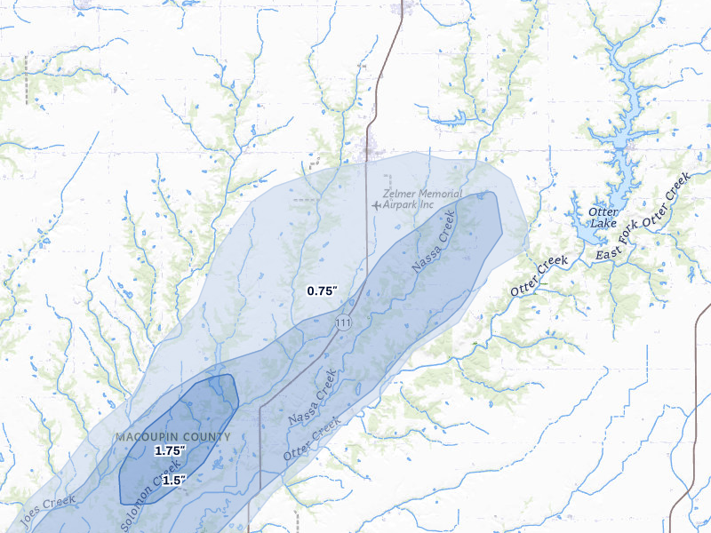 NEXRAD radar-signature map of the hail storm over Palmyra, IL on Mar 15, 2026