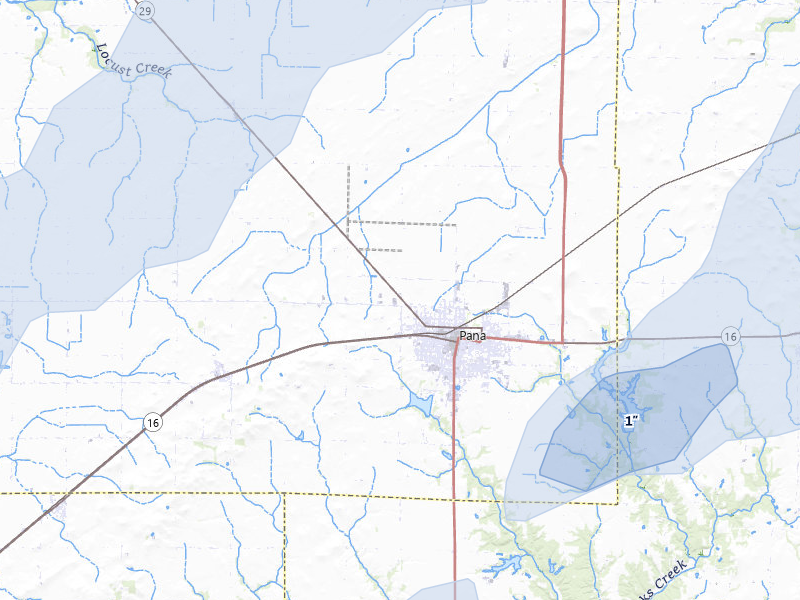NEXRAD radar-signature map of the hail over Pana, IL