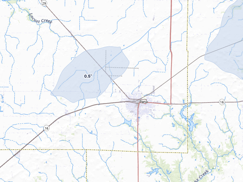 NEXRAD radar-signature map of the hail storm over Pana, IL on Mar 22, 2026
