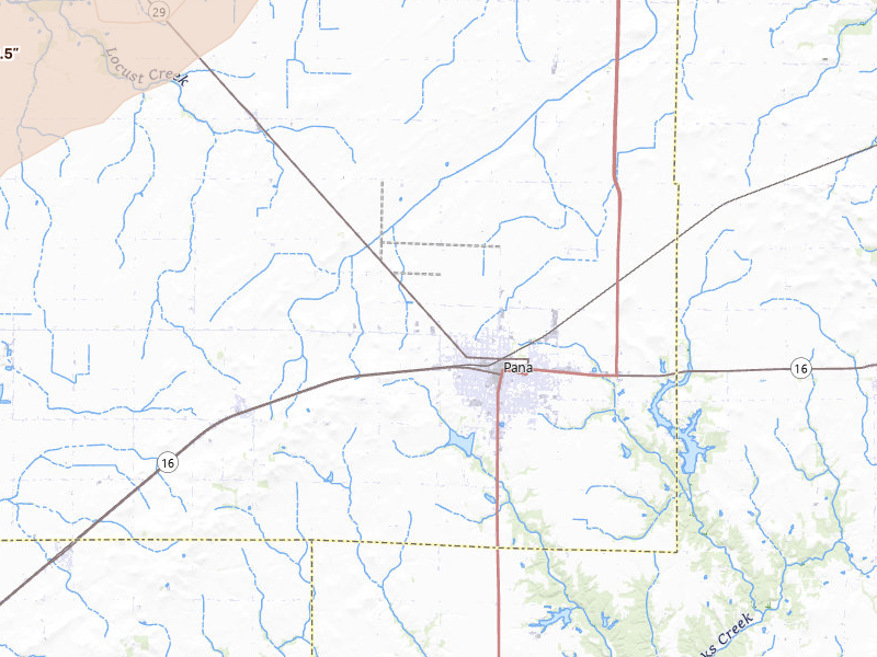 Radar-estimated hail-size map of the storm over Pana, IL on Apr 27, 2026