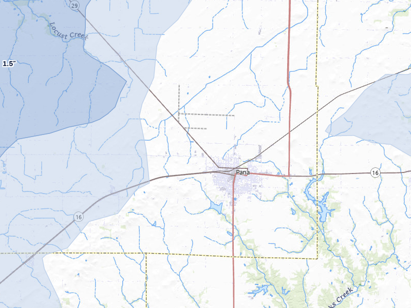 NEXRAD radar-signature map of the hail over Pana, IL
