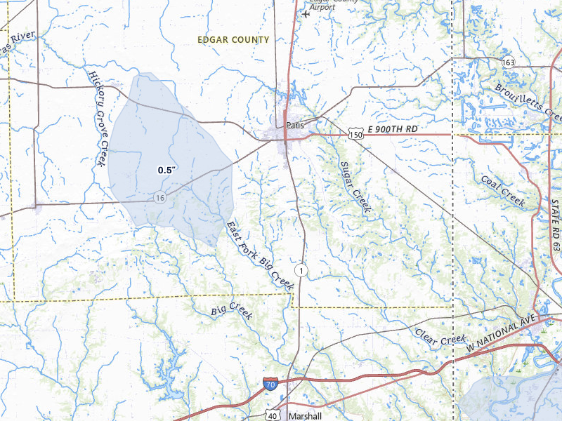 NEXRAD radar-signature map of the hail storm over Paris, IL on Mar 3, 2026