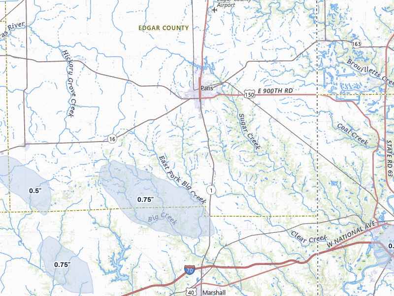 NEXRAD radar-signature map of the hail storm over Paris, IL on May 3, 2026
