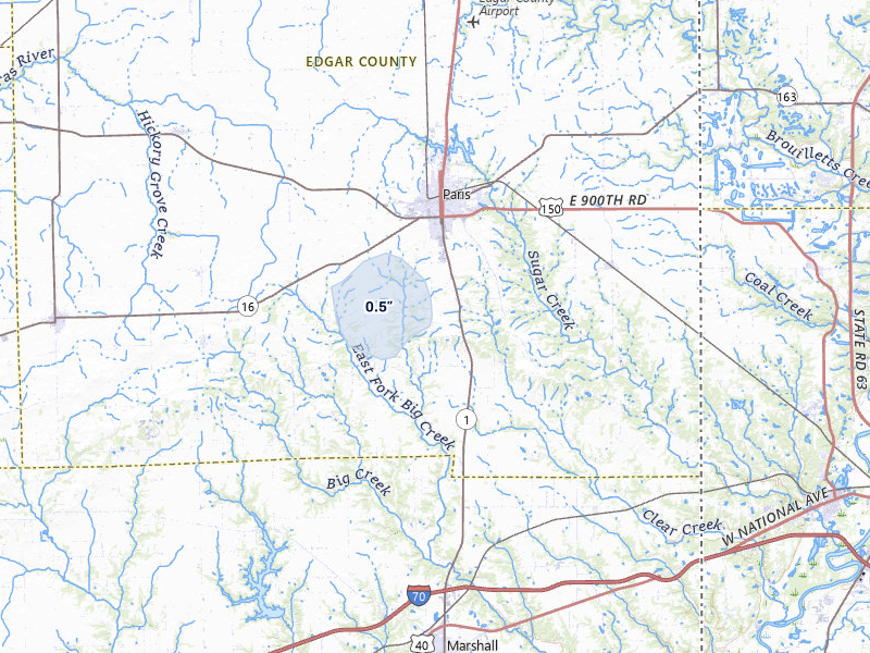 NEXRAD radar-signature map of the hail storm over Paris, IL on Jul 9, 2026