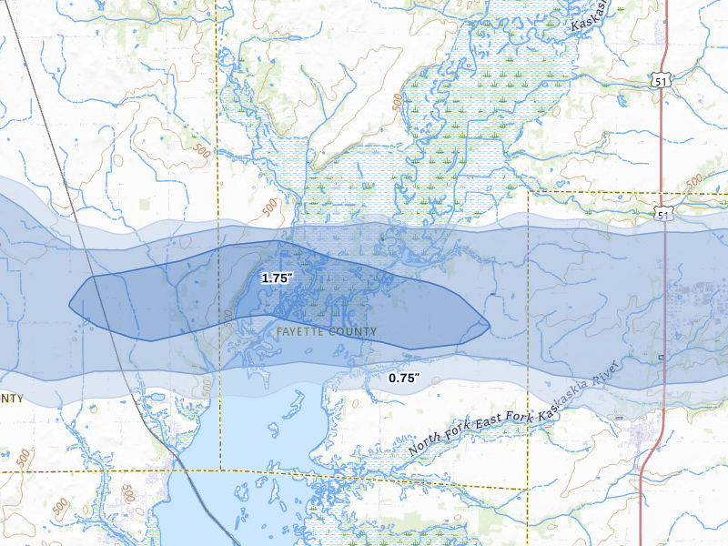 NEXRAD radar-signature map of the hail storm over Patoka, IL on Mar 22, 2026