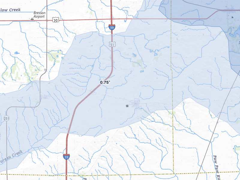 NEXRAD radar-signature map of the hail storm over Paw Paw, IL on Jul 3, 2026