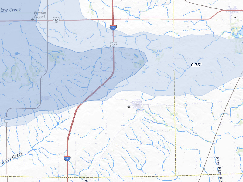 NEXRAD radar-signature map of the hail storm over Paw Paw, IL on Aug 9, 2026