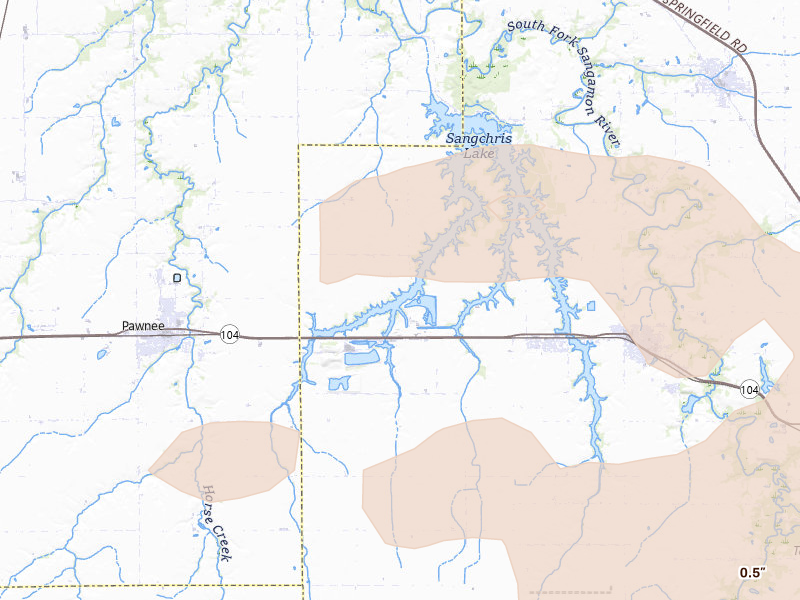 Radar-estimated hail-size map of the storm over Pawnee, IL on Mar 26, 2026