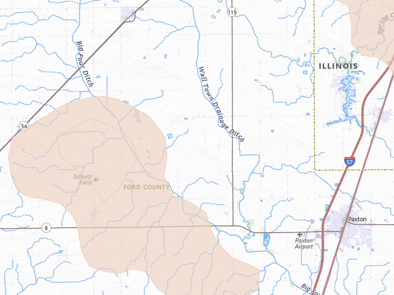Radar-estimated hail-size map of the storm over Paxton, IL on Aug 11, 2026