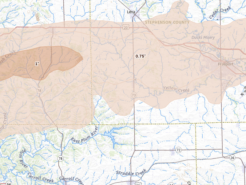 Radar-estimated hail-size map of the storm over Pearl City, IL
