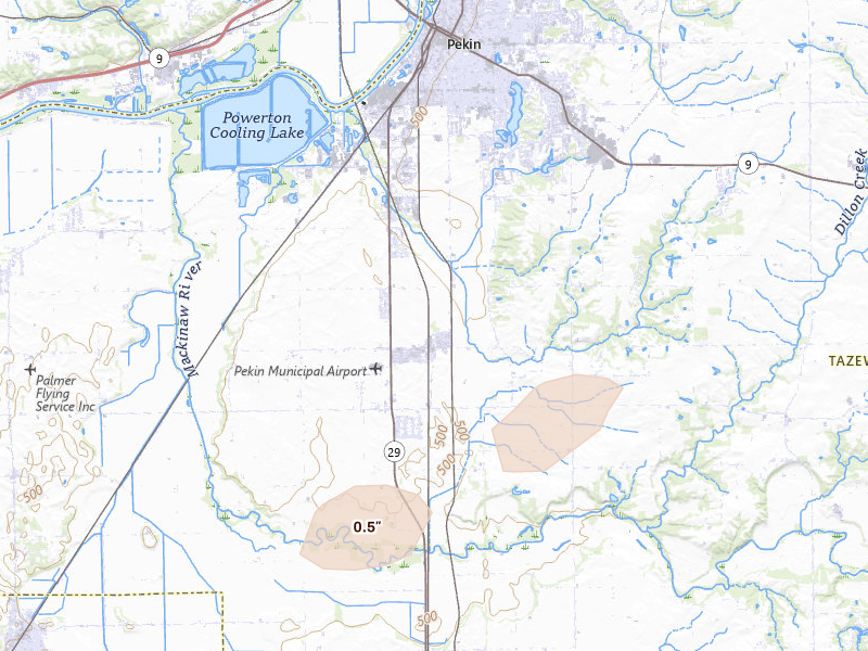 Radar-estimated hail-size map of the storm over Pekin, IL