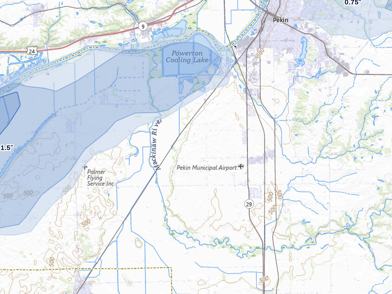 NEXRAD radar-signature map of the hail storm over Pekin, IL on Apr 2, 2026