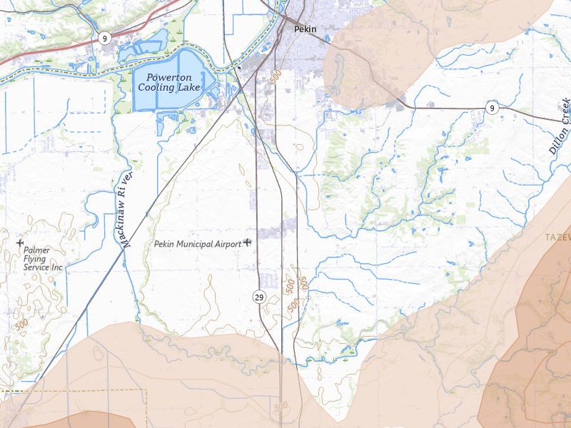 Radar-estimated hail-size map of the storm over Pekin, IL on Apr 3, 2026