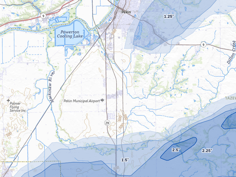 NEXRAD radar-signature map of the hail over Pekin, IL