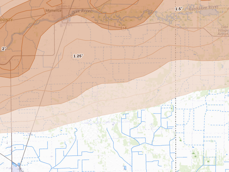 Radar-estimated hail-size map of the storm over Pembroke Township, IL on Mar 10, 2026