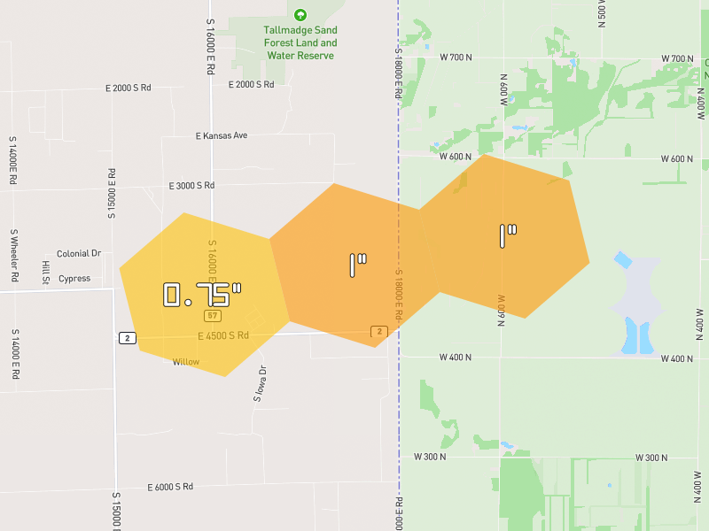 Hail map of Pembroke Township, IL on Jul 10, 2026, hail up to 1"