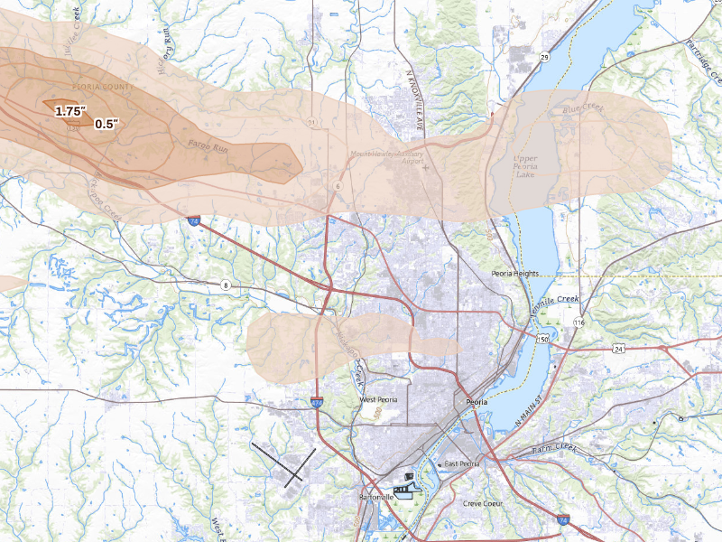 Radar-estimated hail-size map of the storm over Peoria, IL