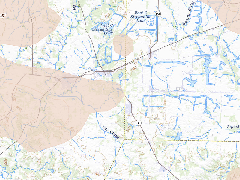 Radar-estimated hail-size map of the storm over Percy, IL on Jul 10, 2026