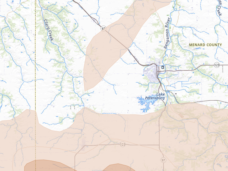Radar-estimated hail-size map of the storm over Petersburg, IL on Apr 27, 2026