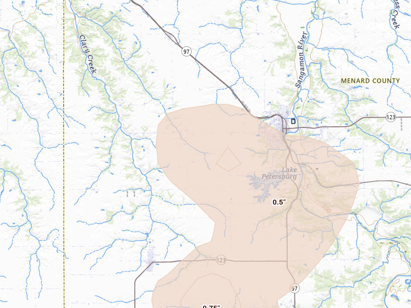 Radar-estimated hail-size map of the storm over Petersburg, IL on Jun 11, 2026