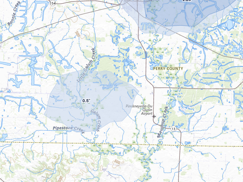 NEXRAD radar-signature map of the hail over Pinckneyville, IL