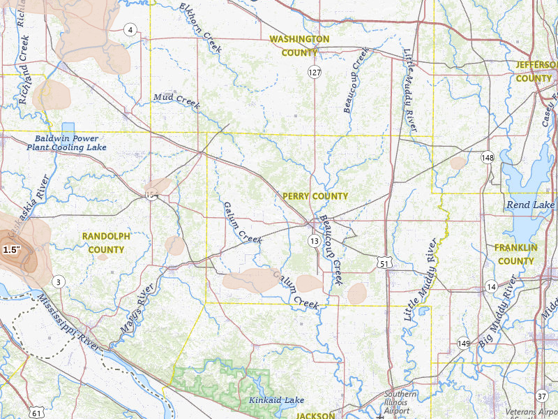 Radar-estimated hail-size map of the storm over Pinckneyville, IL on May 31, 2026