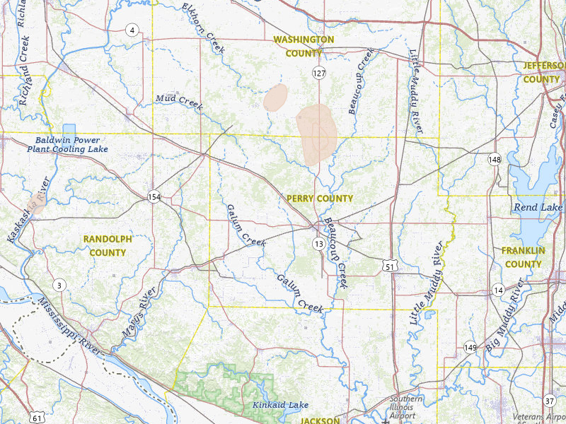 Radar-estimated hail-size map of the storm over Pinckneyville, IL on Jul 3, 2026