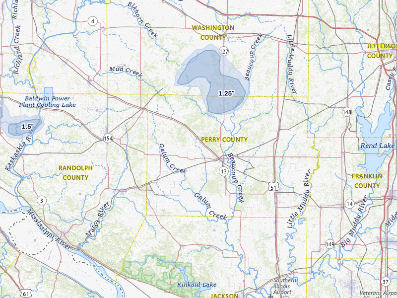NEXRAD radar-signature map of the hail storm over Pinckneyville, IL on Jul 3, 2026