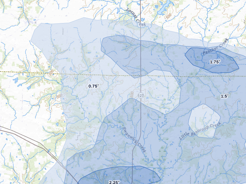 NEXRAD radar-signature map of the hail storm over Pinckneyville, IL on Aug 12, 2026