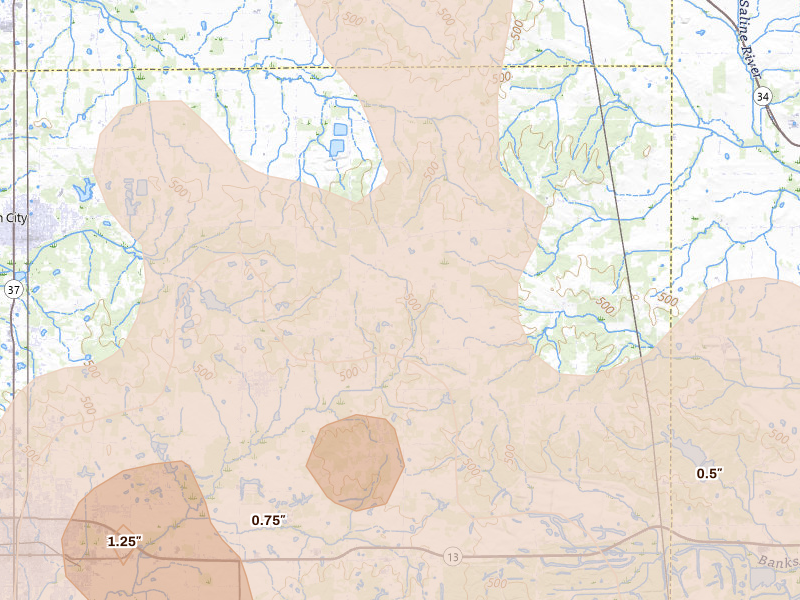 Radar-estimated hail-size map of the storm over Pittsburg, IL on Apr 27, 2026