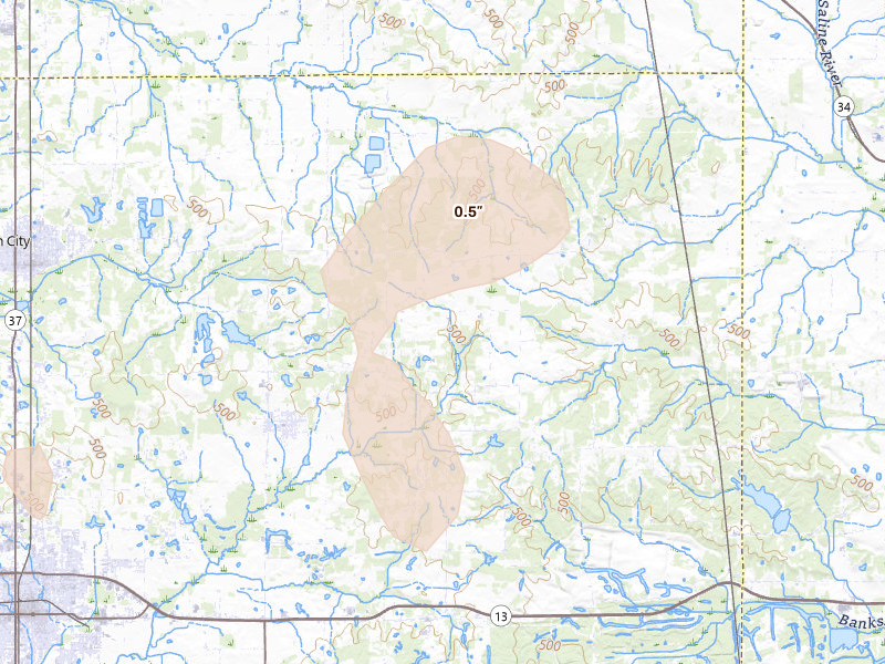 Radar-estimated hail-size map of the storm over Pittsburg, IL on Jul 4, 2026