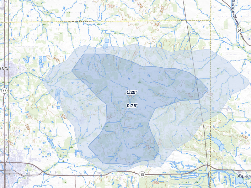NEXRAD radar-signature map of the hail over Pittsburg, IL