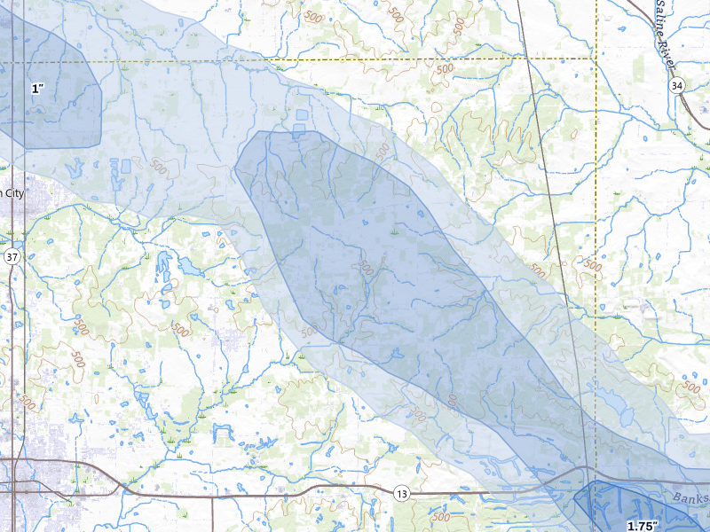 NEXRAD radar-signature map of the hail storm over Pittsburg, IL on Jul 10, 2026