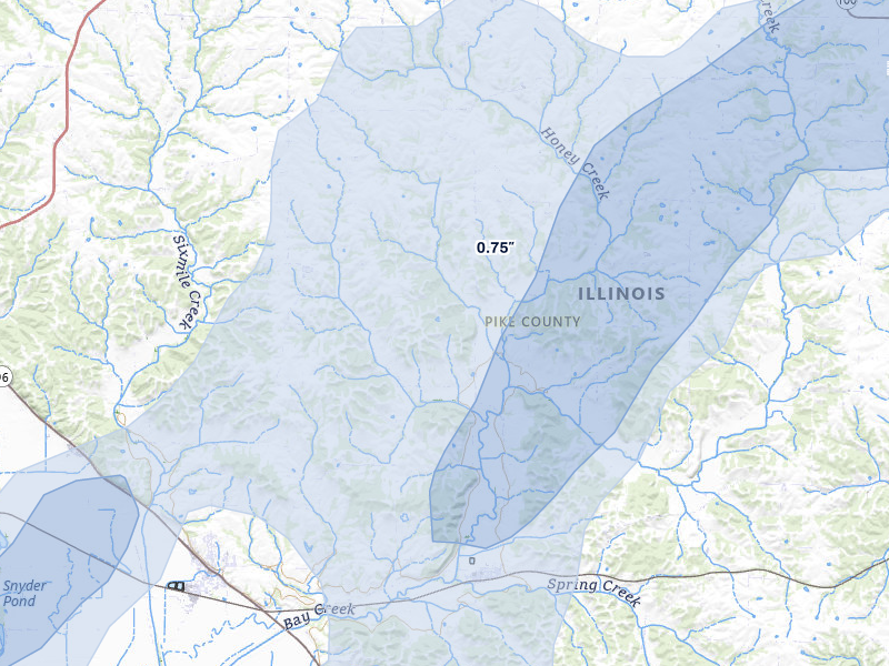 NEXRAD radar-signature map of the hail over Pittsfield, IL