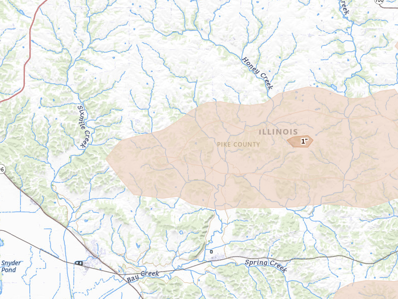 Radar-estimated hail-size map of the storm over Pittsfield, IL on May 4, 2026