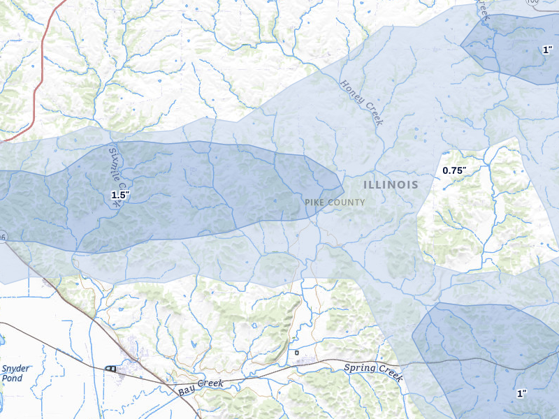 NEXRAD radar-signature map of the hail storm over Pittsfield, IL on May 31, 2026