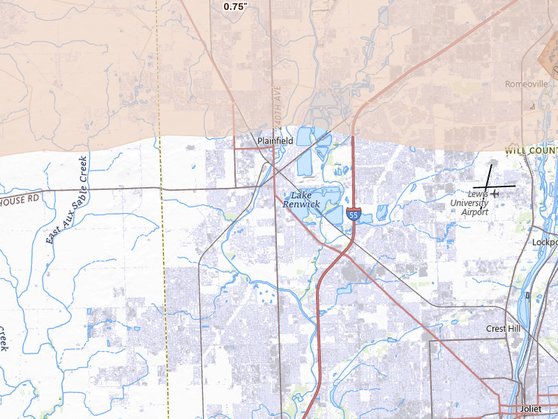 Radar-estimated hail-size map of the storm over Plainfield, IL on Mar 30, 2026