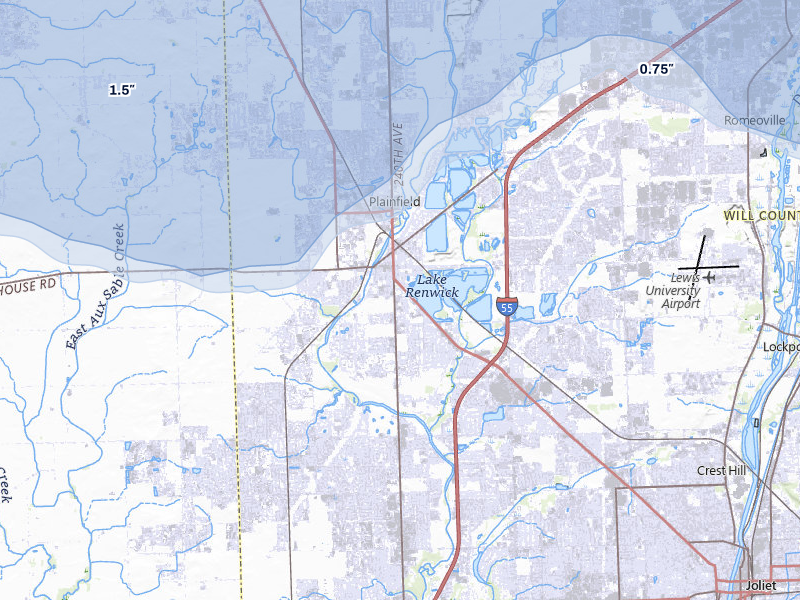 NEXRAD radar-signature map of the hail storm over Plainfield, IL on Mar 30, 2026