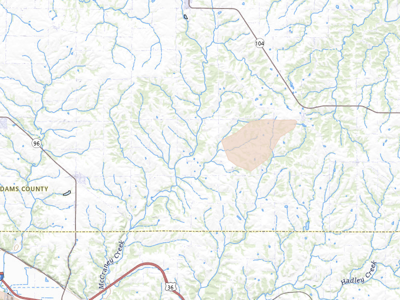 Radar-estimated hail-size map of the storm over Plainville, IL on May 14, 2026
