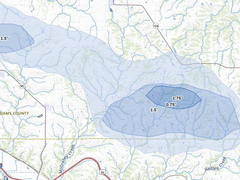 NEXRAD radar-signature map of the hail storm over Plainville, IL on May 16, 2026