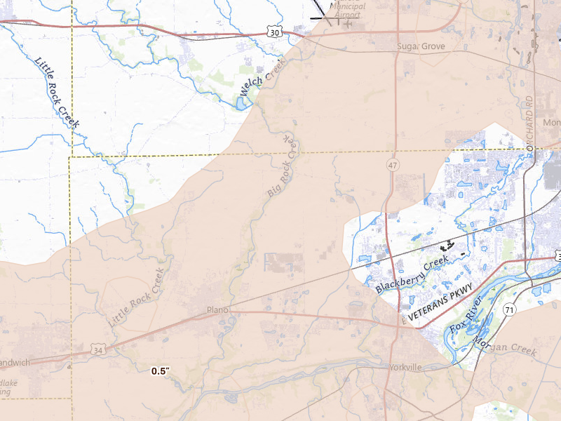 Radar-estimated hail-size map of the storm over Plano, IL on Mar 10, 2026
