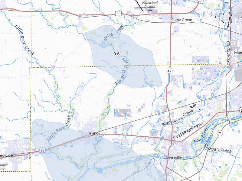 NEXRAD radar-signature map of the hail over Plano, IL