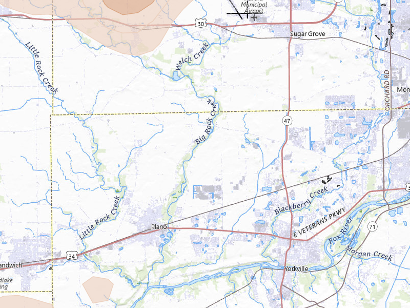 Radar-estimated hail-size map of the storm over Plano, IL on Jul 4, 2026