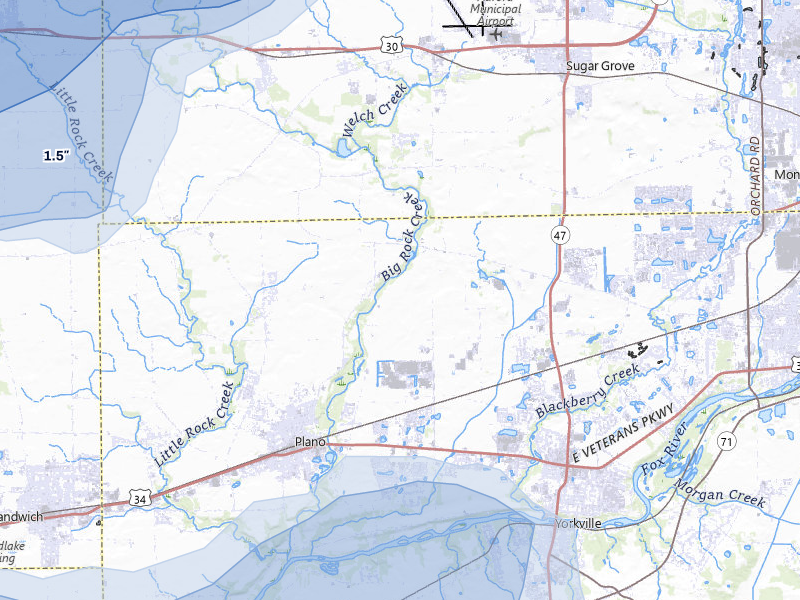 NEXRAD radar-signature map of the hail over Plano, IL