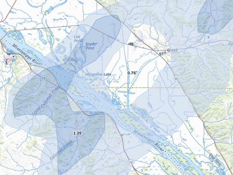 NEXRAD radar-signature map of the hail over Pleasant Hill, IL