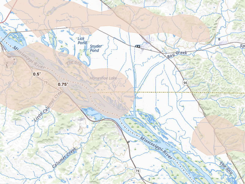 Radar-estimated hail-size map of the storm over Pleasant Hill, IL on May 3, 2026