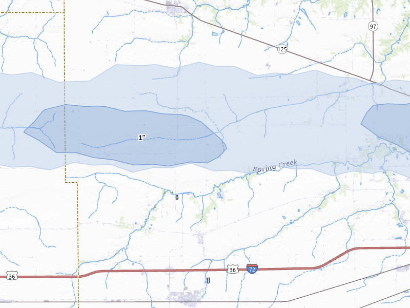 NEXRAD radar-signature map of the hail over Pleasant Plains, IL