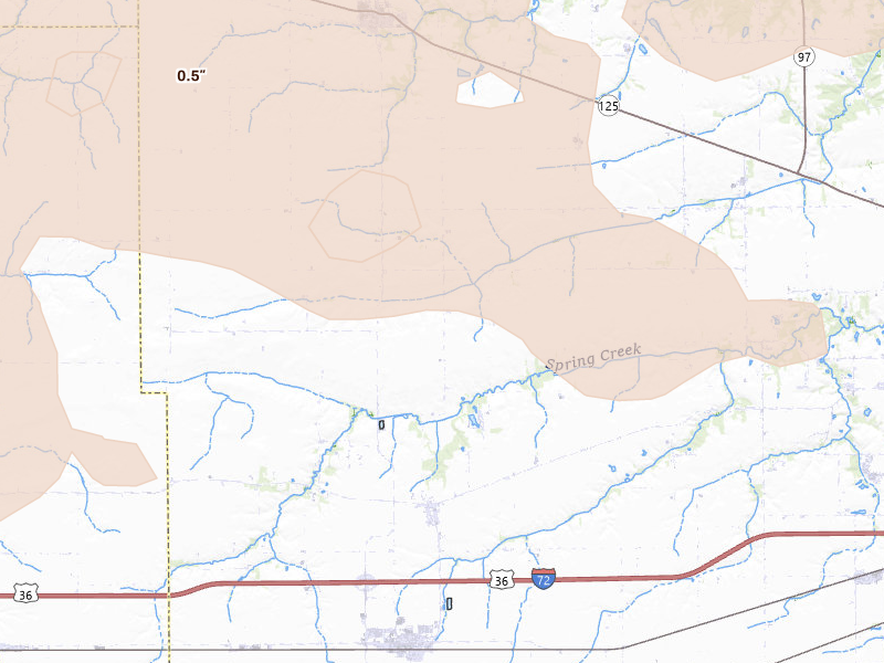 Radar-estimated hail-size map of the storm over Pleasant Plains, IL on May 4, 2026
